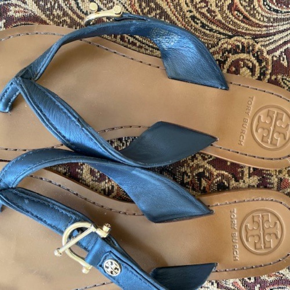 Tory Burch Navy Leather Sandals - Size 7